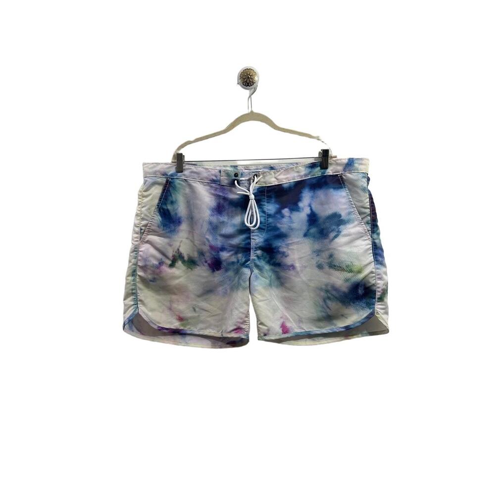 NWT True Religion Shorts Mens Size Waist 42 Blue Swim Tie Dye Drawstring Pockets